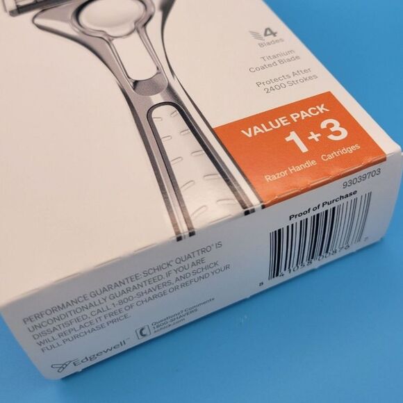 SEALED Schick Quatro Titanium Razor - Handle + 4 Cartidges - New in Box - Picture 5 of 5